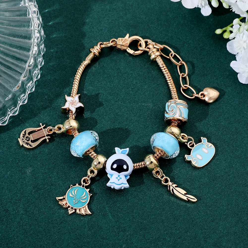 Anime Game Genshin Impact Charms Bracelets Vision Enamel Beads Pendant Bangles for Women Fashion Hand Chains Jewelry Accessories