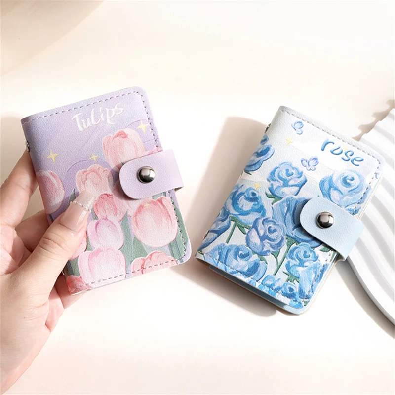 Multi-Cards Bit Large Capacity Card Bags for Women Floral Cartoon ID Bus Bank Credit Cards Holder Organizer School Accessories