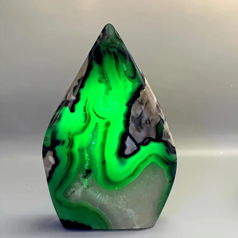Natural Volcano Agate Waterdrops Shape Ornament UV Reactive Quartz Bohemian Crystal Desk Decor