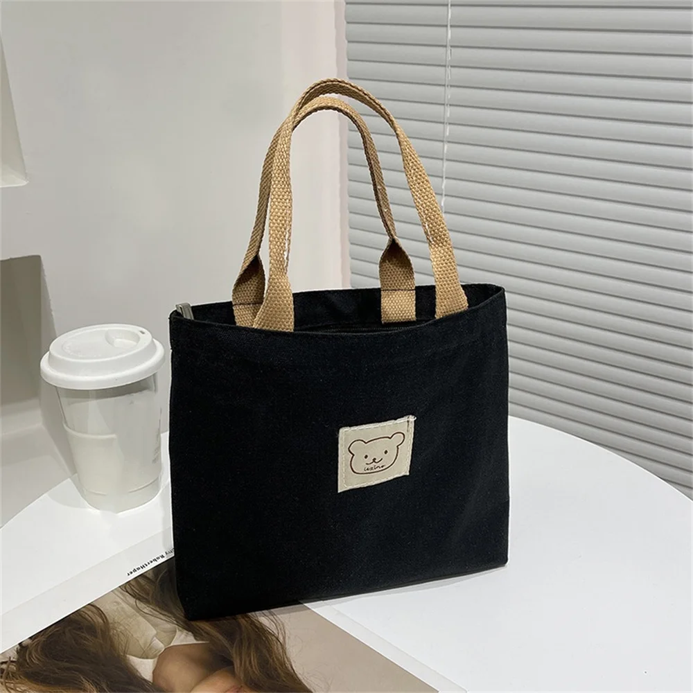 Bear Printed Canvas Tote Bag Women Shopper Handbags Reusable Ladies Casual Storage Bags Large Capacity School Shoulder Bag