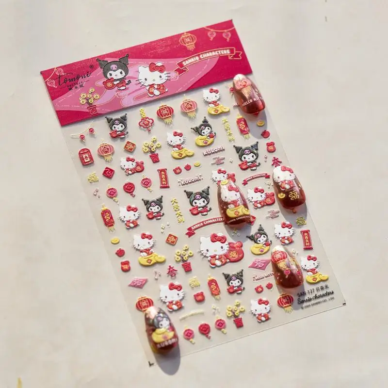 1Pcs Kawaii Sanrio Hello Kitty Nail Stickers Anime Cartoon Kuromi Nail Decoration Stickers Student DIY New Year Nail Stickers