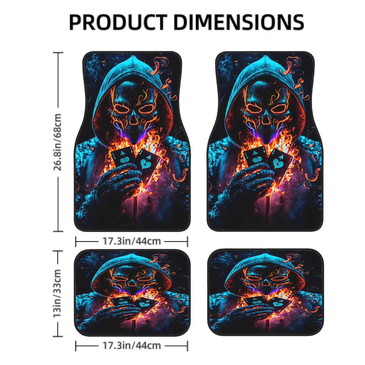 

4pcs Flame Death Reaper Pattern Design Car Interior Floor Mats, Suitable For Sedan, Truck, SUV Fashion Interior Protection, Holi