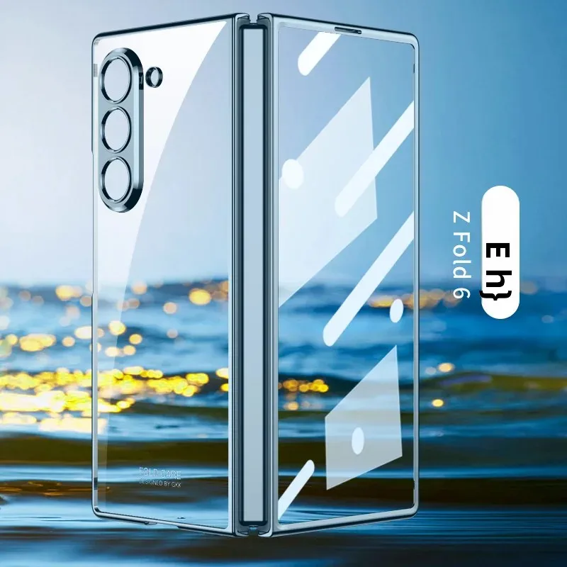 

Transparent Hard PC Electroplated Frame Phone Cover For Samsung Galaxy Z Fold 7 Fold 6 Fold 6 4 Case with Screen Protector