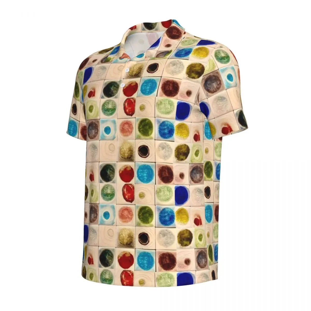 Glass Beads Print Polo Shirt Ceramic Tile Pirnt Casual Shirt Daily Cool T-Shirts Male Short Sleeve Collar Design Oversized Top