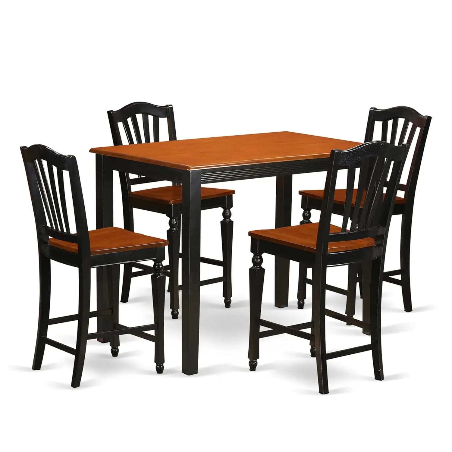 5 Piece Counter Height Dining Set Rectangle Table & 4 Chairs 30x48 Inch Black & Cherry, Customized