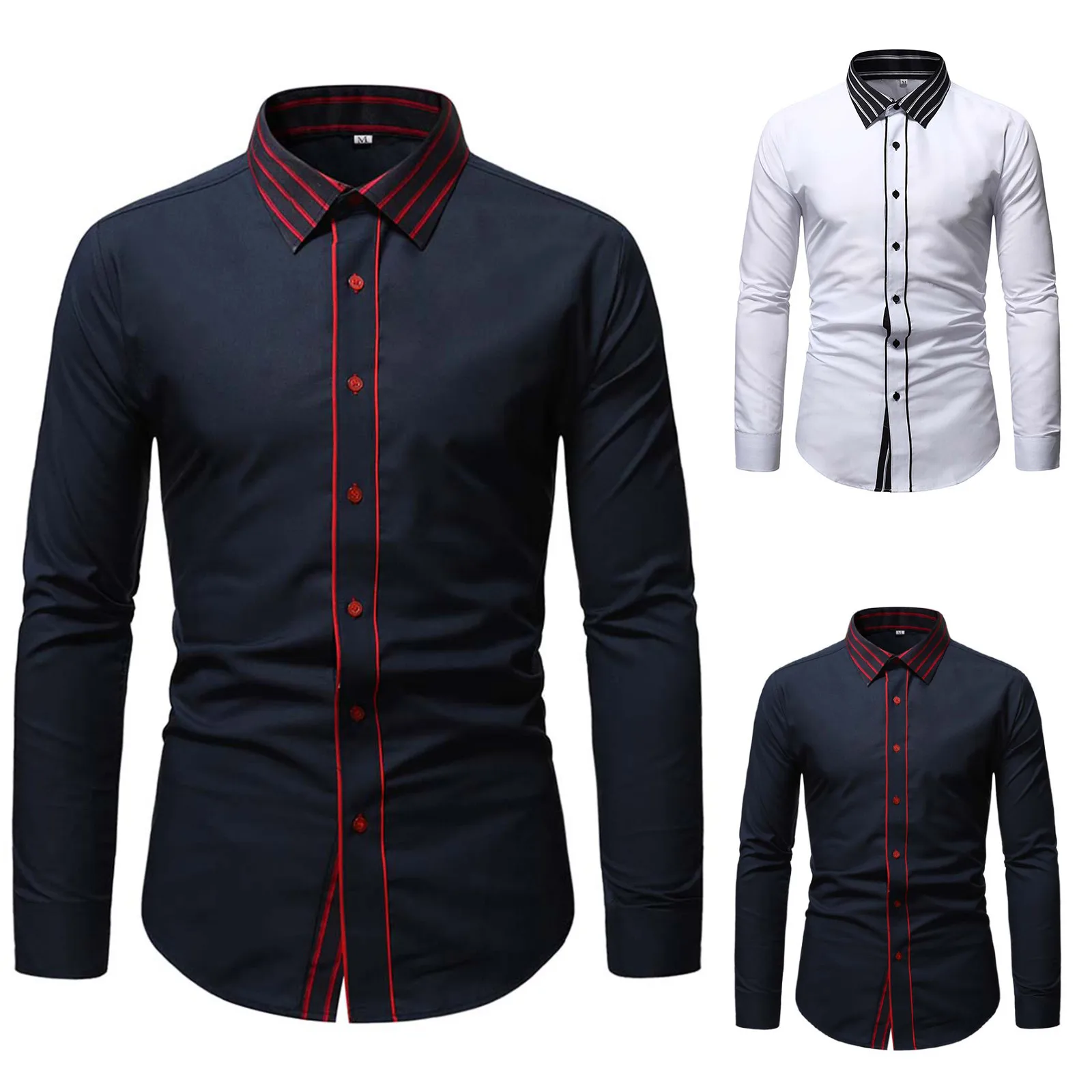 Solid Color Men'S Shirt Matching Turndown Collar Long Sleeve Button Top Black Pullovers Coat Single Breasted Basic T Shirts Male