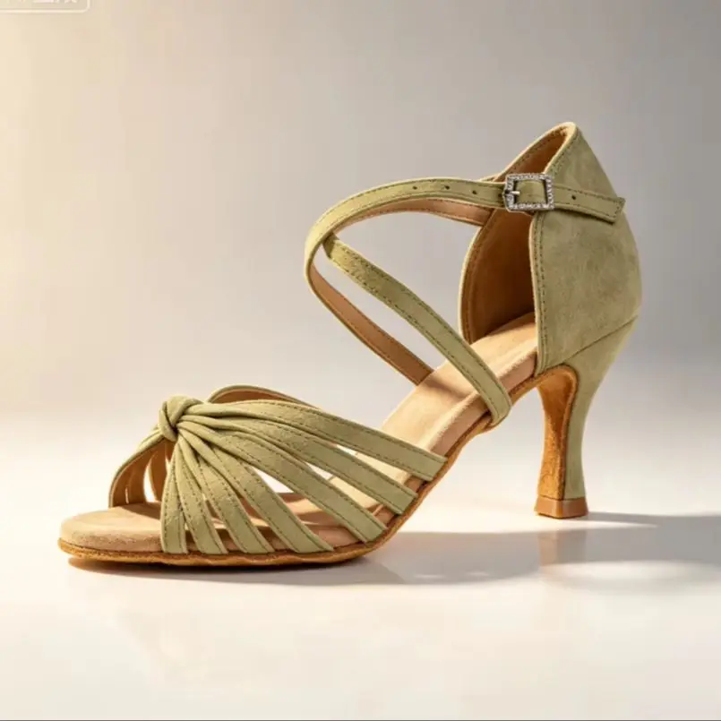 women's-green-flock-latin-dance-shoes-knotted-strap-rhinestone-buckle-salsa-bachata-ballroom-competition-7cm-girls-dance-sandals