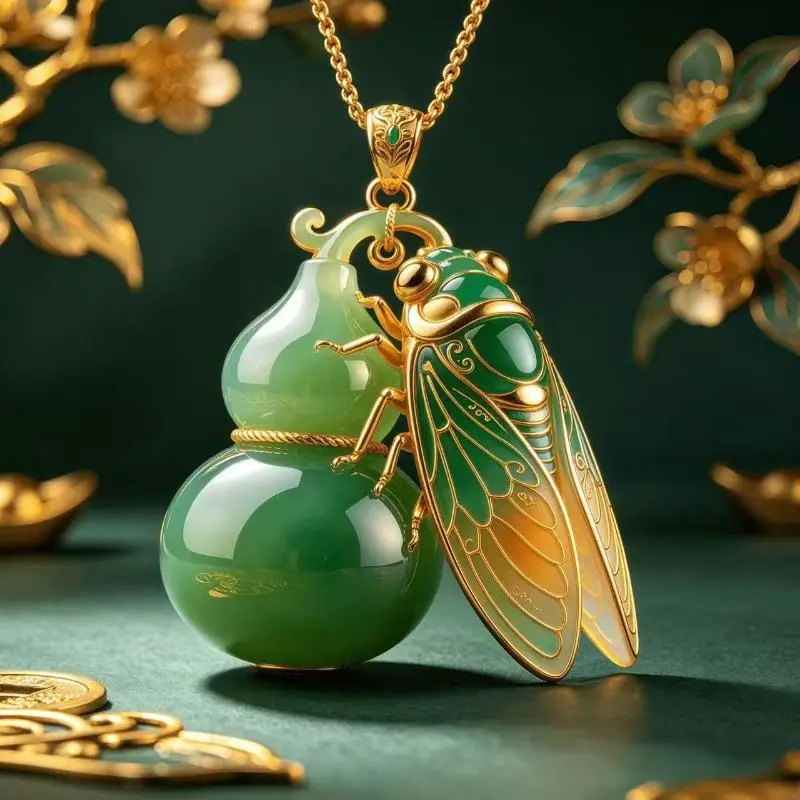 Ethnic Imitation Jade Pendant Necklace Adjustable Length Retro Unisex Jewelry for Festive Gathering Valentine's Day Gifts