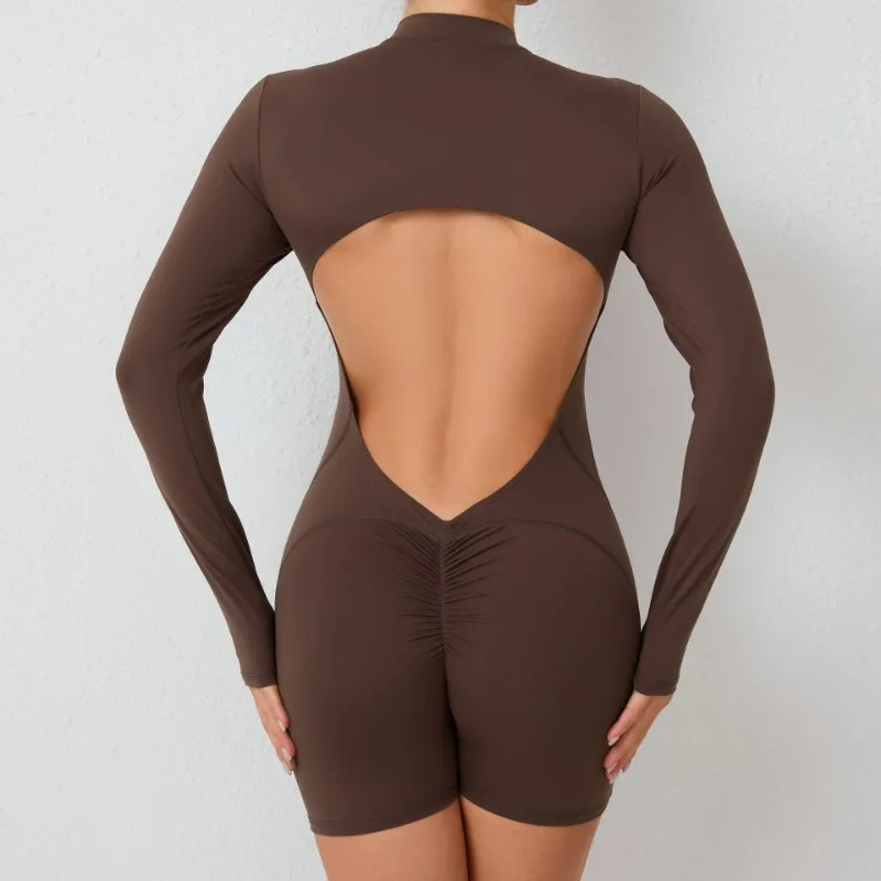 

Seamless Yoga Jumpsuits Zipper Sports Fitness Beauty Back Hip-Lifting Long-Sleeved One-Piece Gym Yoga Workout Tracksuits Women
