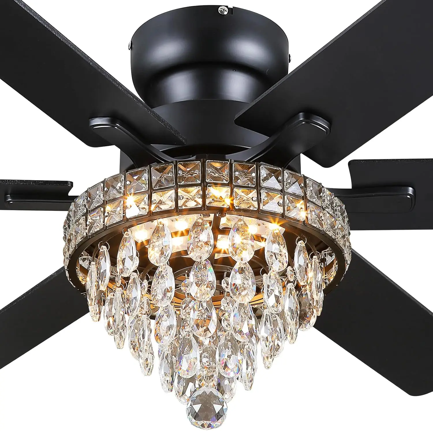 

Chandelier Ceiling Fan -52" Crystal Ceiling Fan- Fandelier Fan Light Black with Remote, Silent Reversible Motor, Dual-Sided 6 Bl