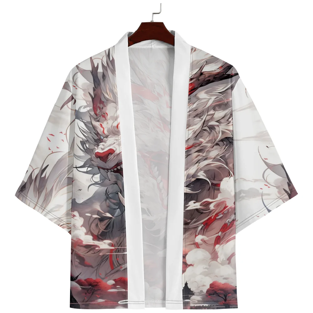 

Chinese Style Dragon Print Japanese Cardigan Kimono Loose Women Men Cosplay Yukata Harajuku Traditional Samurai Haori Plus Size