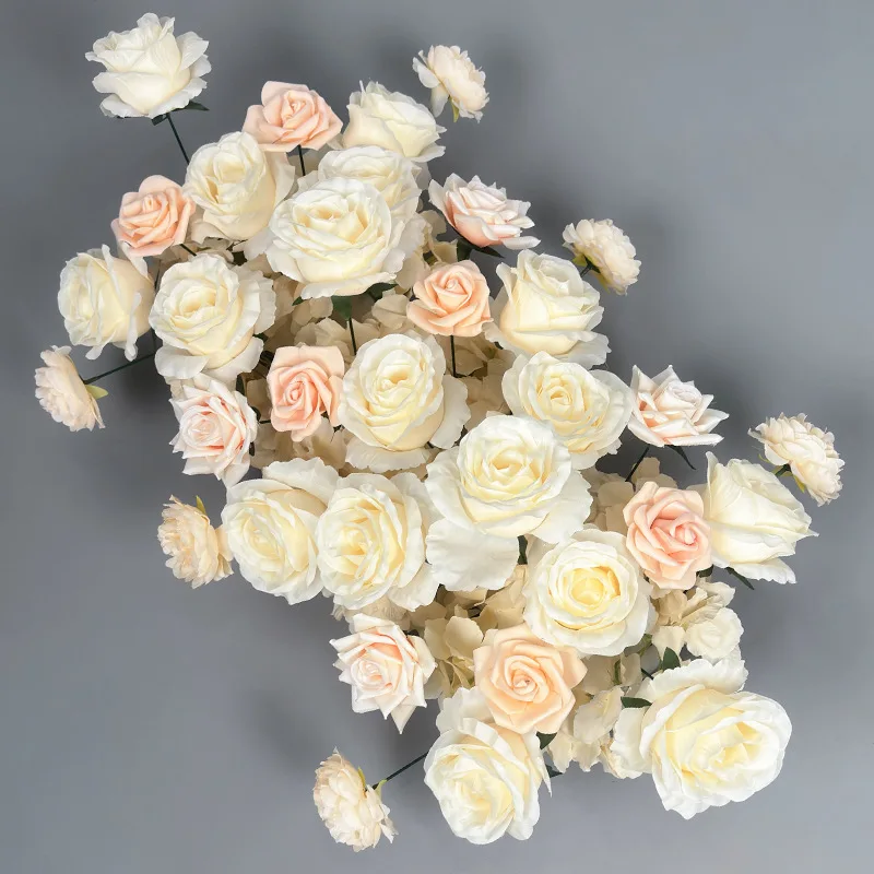 Burgunderrote künstliche Rosenblume, Hochzeitsläufer, Blumenarrangement, Bühnenhintergrund, Blumentischdekoration, Partydekoration, Requisiten – Detail 7