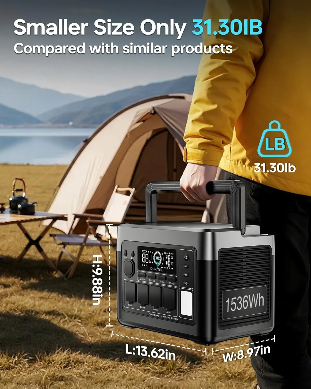 OUKITEL P1500 Plus Portable Power Station, 1800W 1536Wh LiFePO4 Solar Generator, Battery Backup with App Control for Travel, Camping, RV and Emergency Power