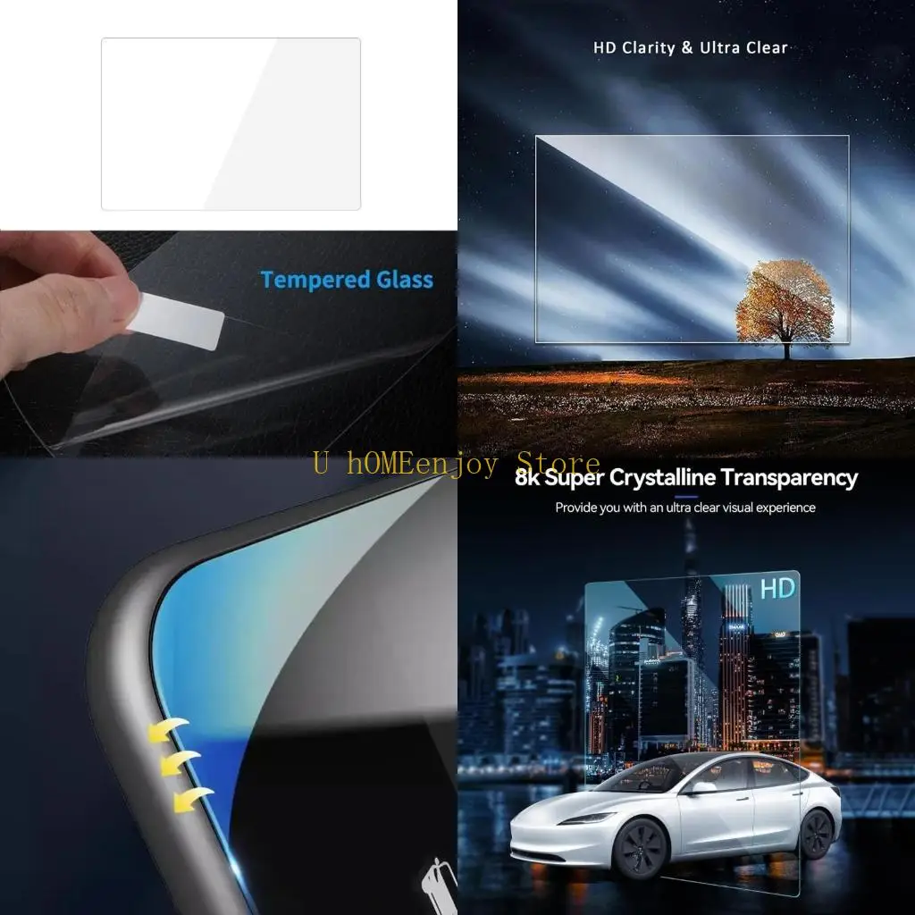 B0KF 8inch Clear Rear AC Screen Protectors AntiFingerprint Tempereds Glass With Impact Resistance Film for Model 3