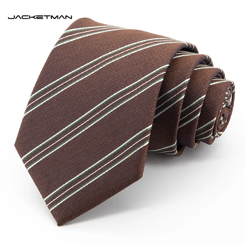 high-quality-tie-in-coffee-color-fashionable-green-and-white-striped-pattern-men's-business-dress-shirt-accessories-8cm-wide-tie
