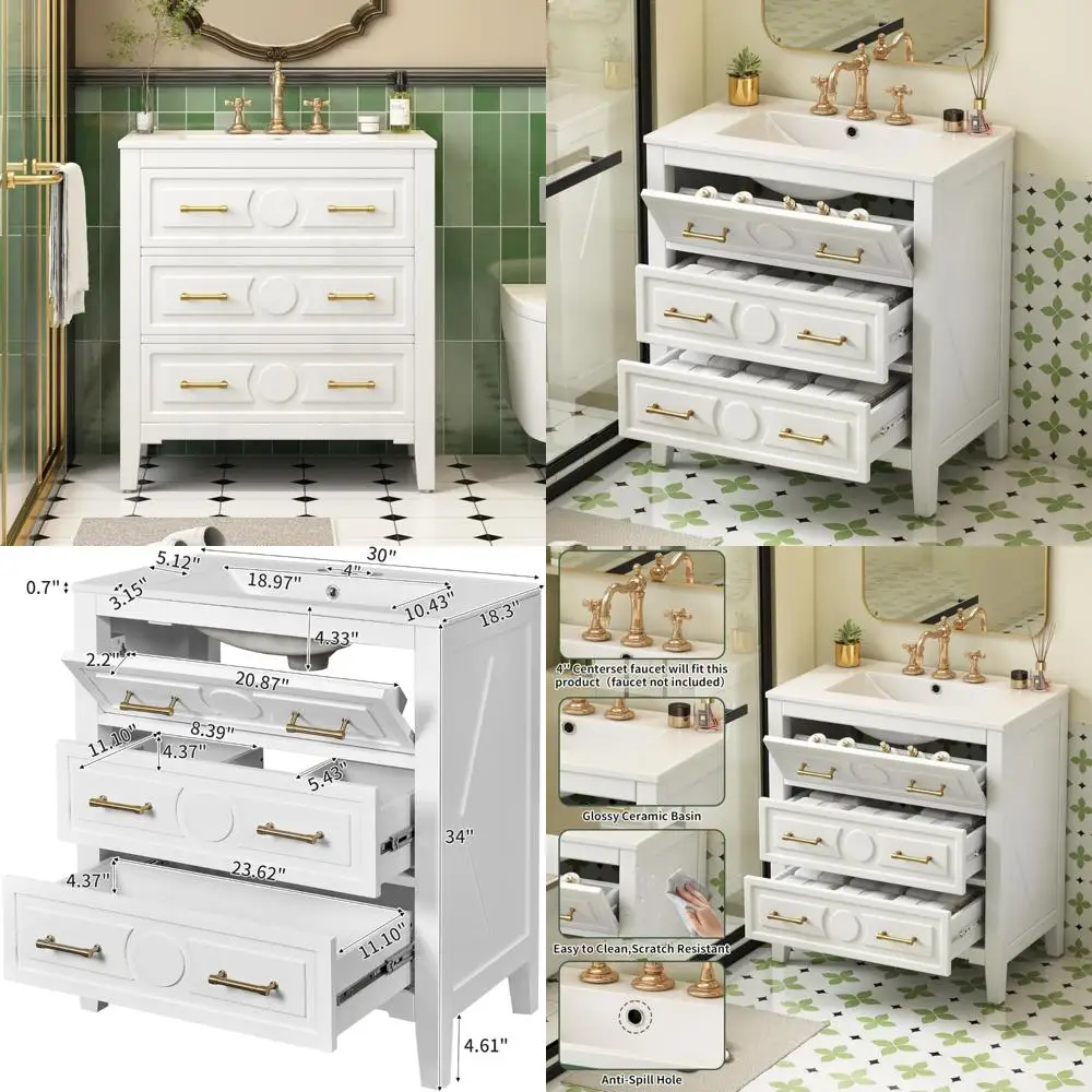 

30-inch modern vanity with ceramic sink and 2-drawer storage cabinet