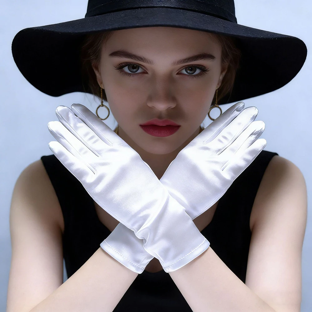 Multicolor Satin Short Gloves Aldult Women Birthday Party Elegant Etiquette Prom Wedding Stage Performance Accessories