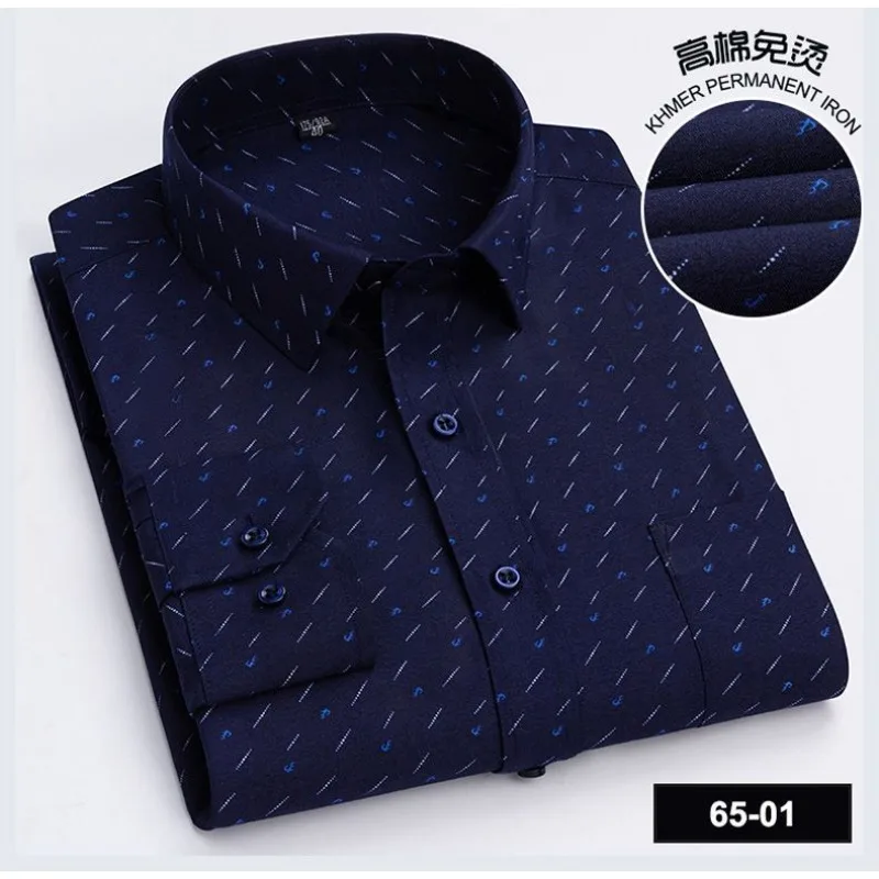 봄과 여름 얇은 남성용 긴팔 스트라이프 플로럴 비즈니스 캐주얼 대형 사이즈 루즈 셔츠