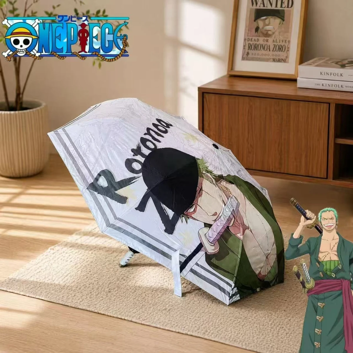Guarda-chuva com Cabo de Katana Roronoa Zoro de One Piece, Impermeável, Bloqueador de UV, Brinquedo de Cosplay, Presente, Dobrável e Portátil para Uso ao Ar Livre