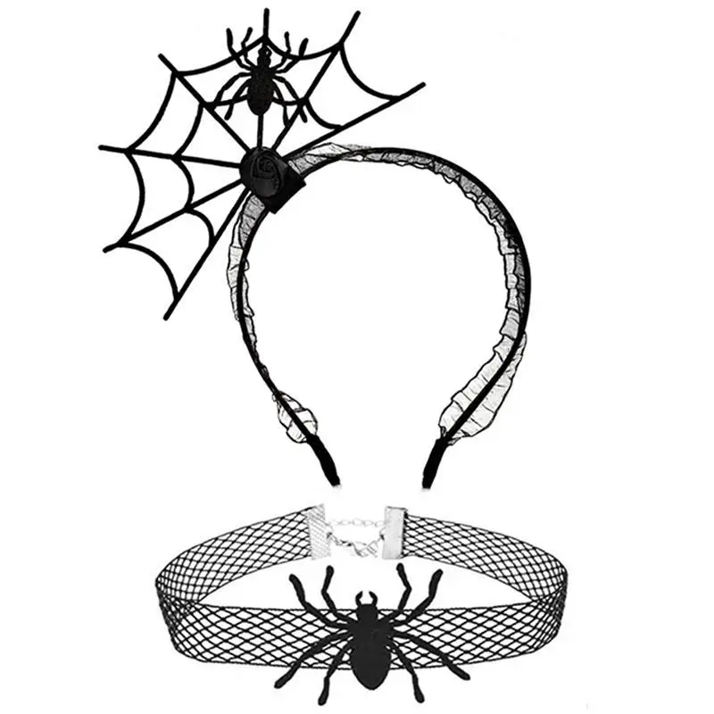 2Pcs/Set Halloween Headband Decorative Festive Spider Hair Hoop With Choker Necklace Photo Props Fancy Dress Cosplay Accessories