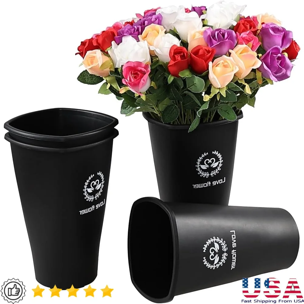 

Черный пластиковый набор ведер для цветов, 4 шт., легкие прочные цветочные контейнеры, прямоугольный дизайн, свежие вырезанные цветы, садовый декор