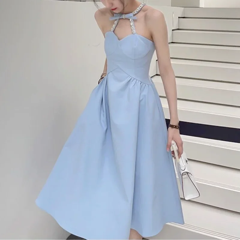 

Sexy Birthday Halter Dress for Women Summer 2024 Casual Elegant Evening Party Midi Dresses Backless Boho Korean Fashion Clothing
