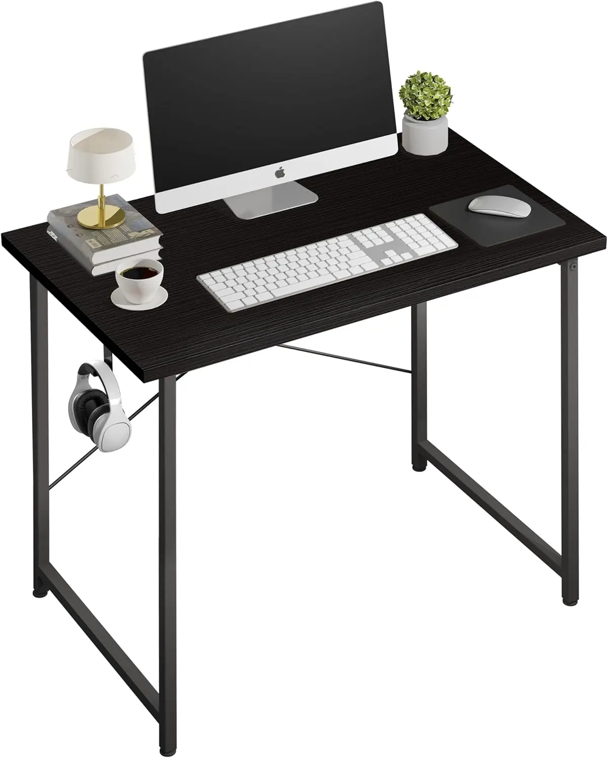 

Computer Desk Home Office Work Study Writing Modern Simple Table with Headphone Hooks