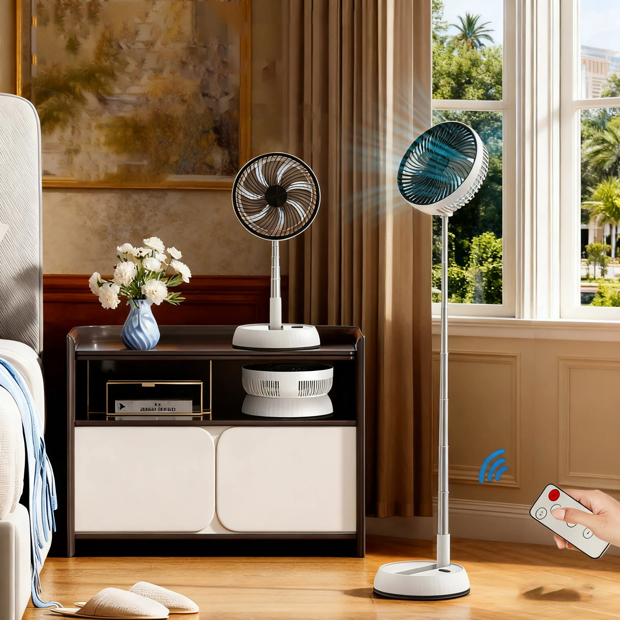 

8-inch foldable desktop vertical electric fan remote control timed mute left right shaking USB home outdoor USB electric fan