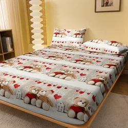 1 Cartoon Fun Heart-Shaped Printed Matte Fitted Sheet, Bedroom Printed Bed Cover, Bedding (Excluding Pillowcases)