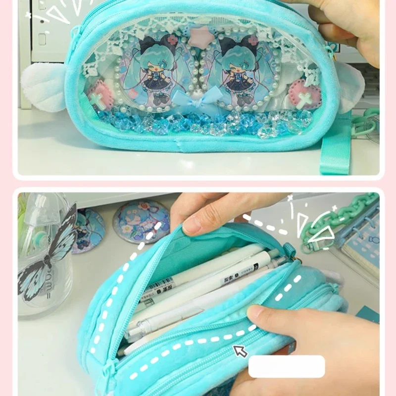 Miku Bleistiftbeutel Anime Peripherie Niedlicher Cartoon Diy Itabag Kawaii Große Kapazität Briefpapierbox als Geburtstagsgeschenk für Freunde