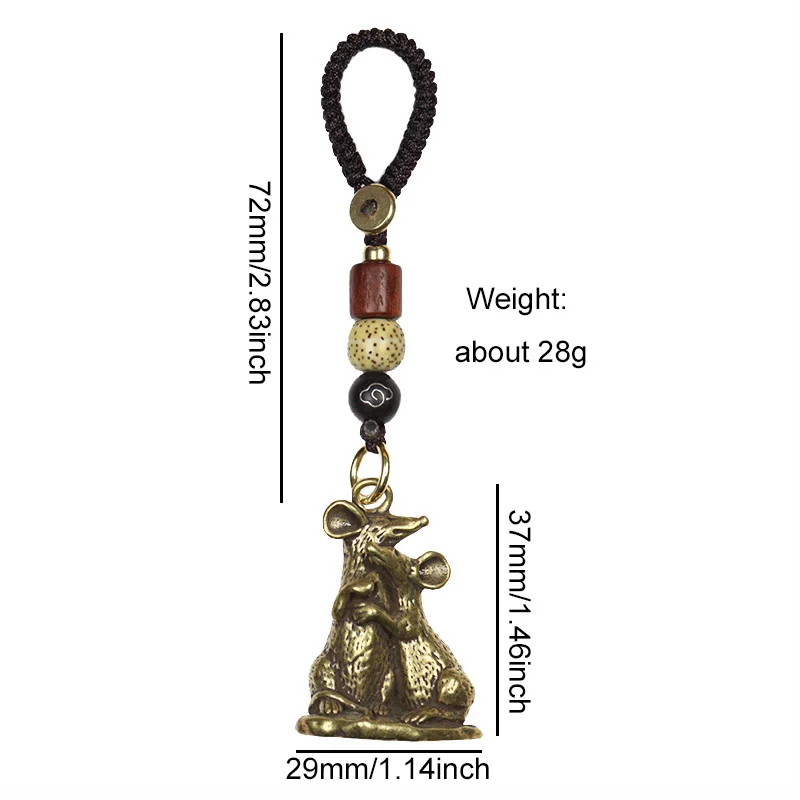 Vintage Brass Solid Zodiac Rat Lovely Lanyanrd Keychain Pendant Mother\'s Day Baby Hug Mommy Statue Car Key Chains Hanging Gifts