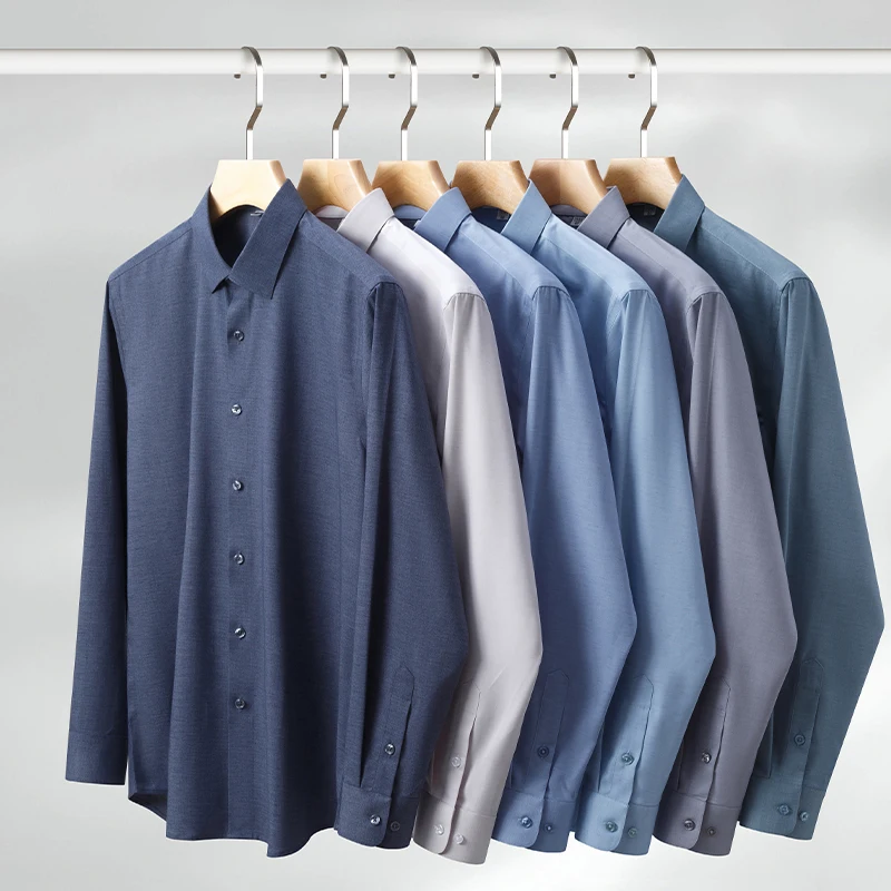 Modal 23%+ Flax 7.6% Anti-Wrinkle 5XL Blue Shirt Men Long Sleeve Slim Fit & Men Shirts Short Sleeve High Quality Casual Business