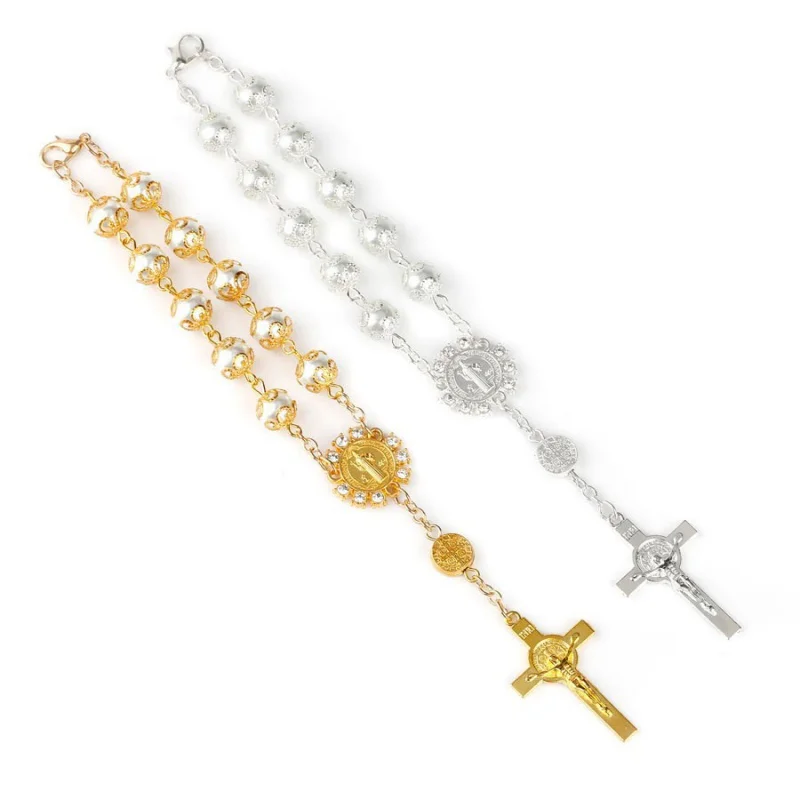 Fashionable And Exquisite New Imitation Pearl Material Jesus Christ Cross Bracelet For Men And Women Religious Jewelry Wholesale