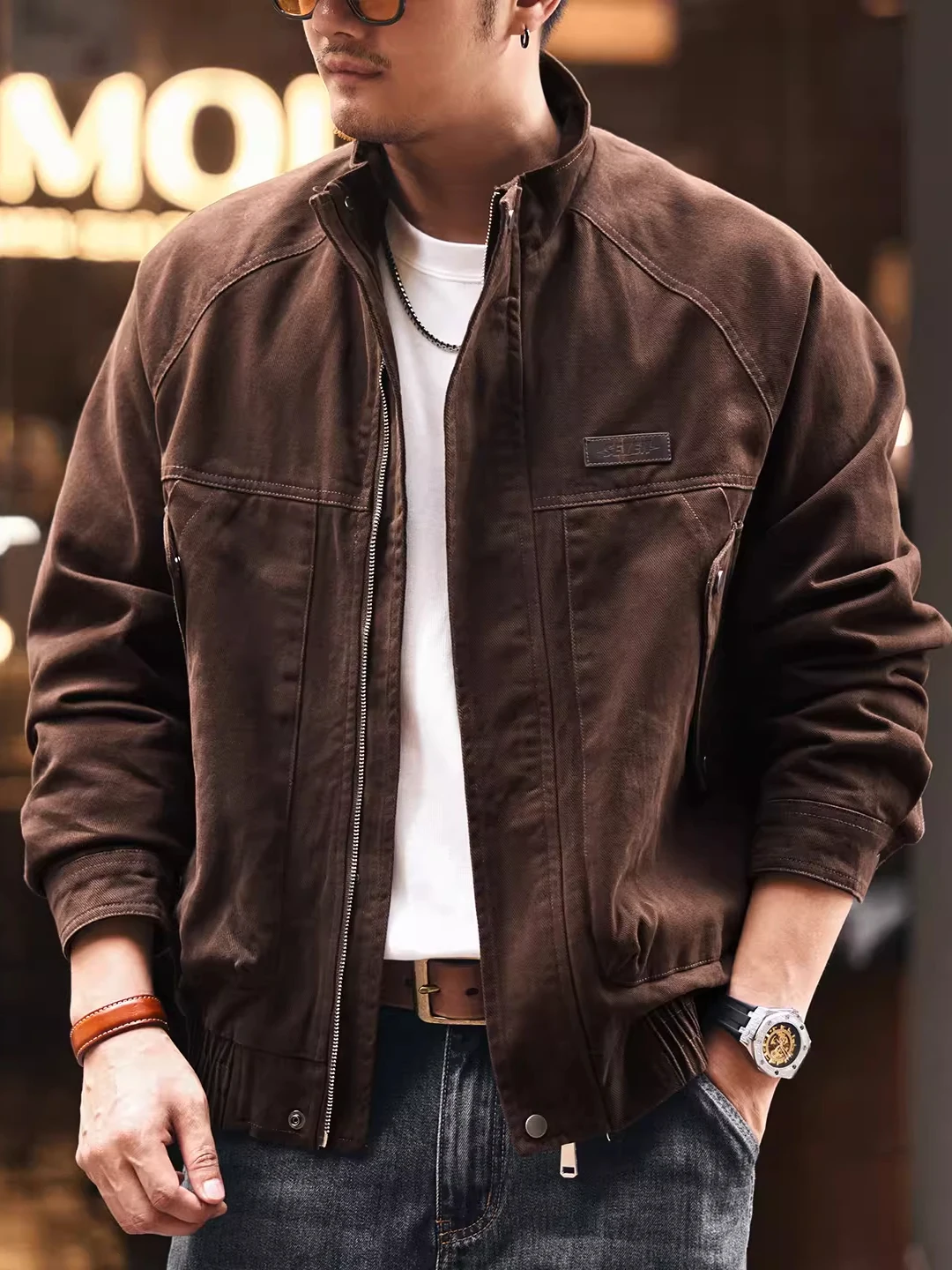 

Мужская куртка-пилот в американском ретро-стиле, большого размера, из хлопка, свободного кроя, с жестким воротником, для весны и осени, молодежная, модная, повседневная, для активного отдыха.