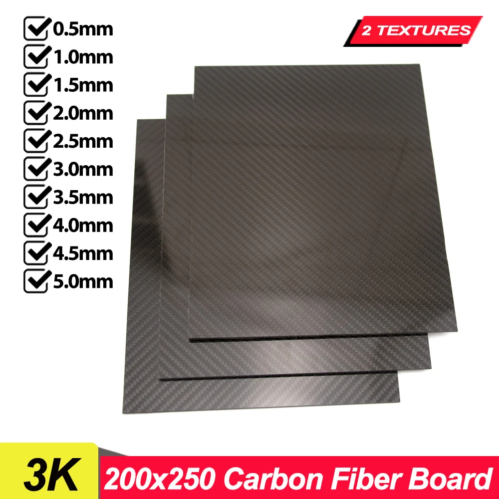 

1PC 3K Carbon Fiber Board Sheet 200x250MM Twill Glossy/ Matte High Strength Panel JP Material Thickness 0.5-5MM for RC Airplanes