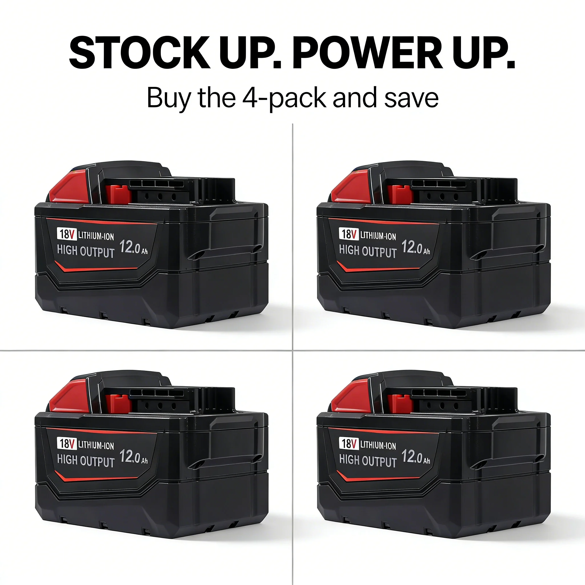 

Комплект из 4 аккумуляторов M18 18В 12.0Ач, устойчивых к низким температурам и с функцией быстрой зарядки, для беспроводных инструментов Milwaukee, готовы к работе!