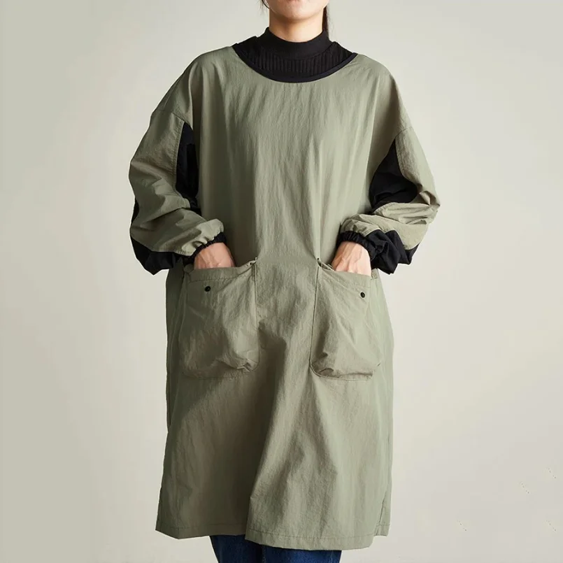 

Kitchen Barber Shop Long Sleeve Home Cooking Cleaning Reverse Dressing Splicing Pet Work Apron