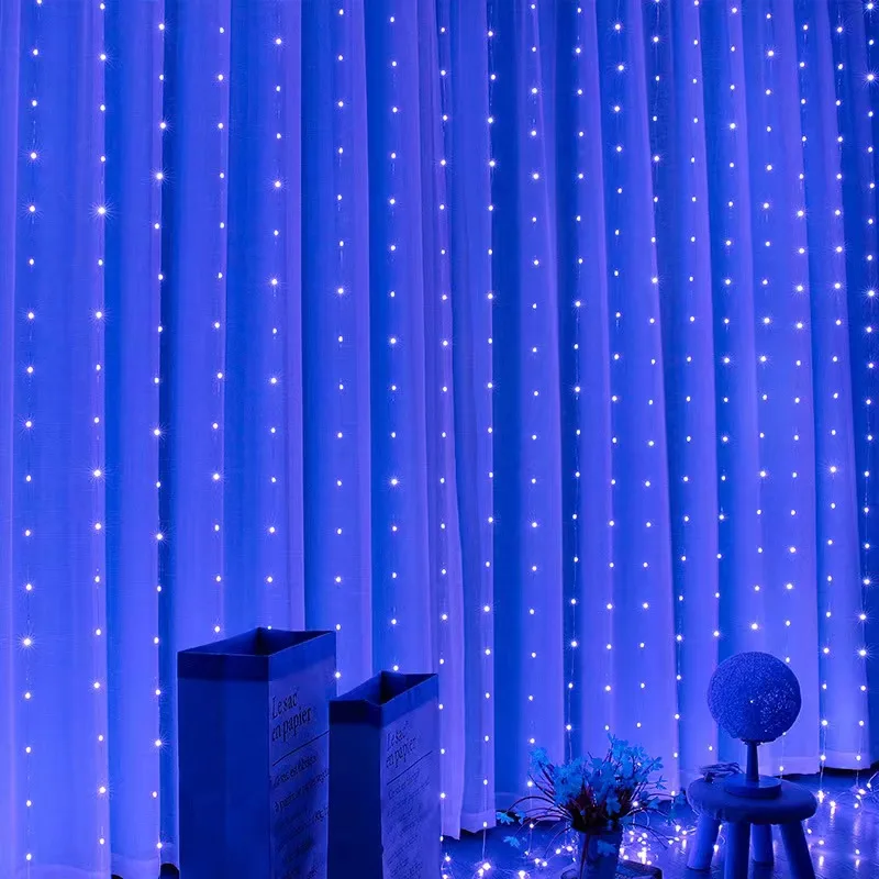 أضواء الستار LED الأزرق الجنية سلسلة أضواء مهرجان الإضاءة قوس قزح نافذة مصباح غرفة نوم المنزل الزفاف عيد الميلاد الديكور #4
