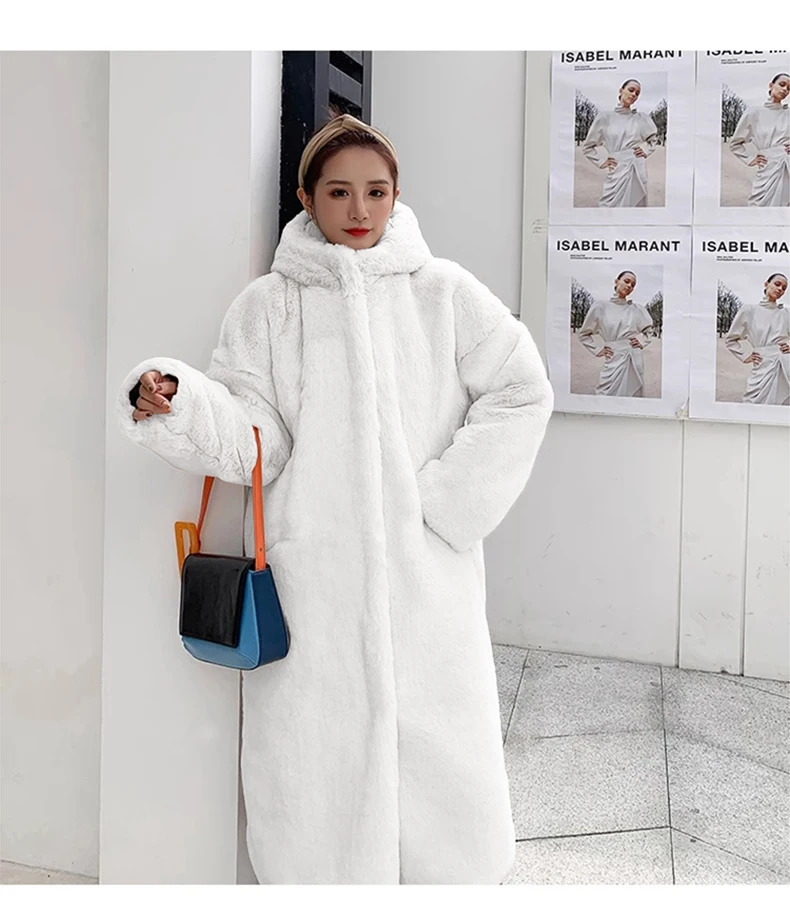 Lautaro Winter Long Loose Casual Windproof Soft Thick Warm Fluffy Green Black Faux Fur Coat Women with Hood Furry Overcoat 2023