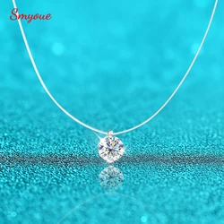 Smyoue 1CT D Color Certified Moissanite Necklace for Women Sparkling 925 Sterling Silver Pendant Fishing Line Chain Jewelry