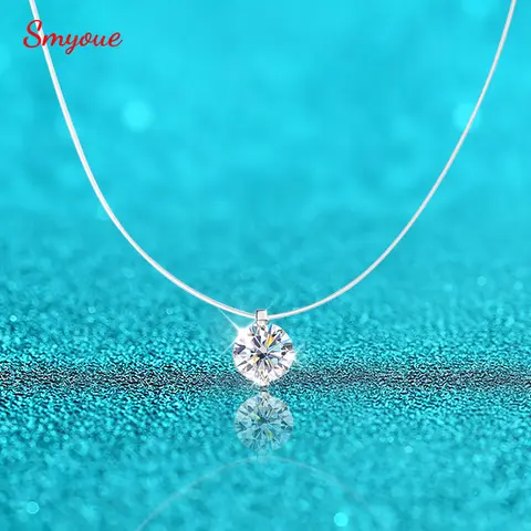Smyoue 1CT D 컬러 여성을위한 인증 Moissanite 목걸이 스파클링 925 스털링 실버 펜던트 낚시 라인 체인 쥬얼리 GRA