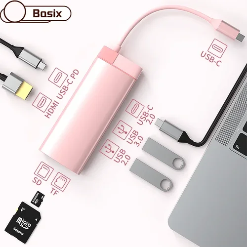 USB C HUB tipo C a HDMI Compatible con 7 en 1 4K 30HZ tipo C estación de acoplamiento para Lenovo Xiaomi Air Macbook Air M1 M2Pro adaptador