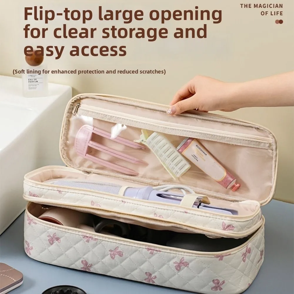Cotton Hair Dryer Storage Bag Lightweight Double-Layer Hair Tool Organizer Large Capacity Travel Storage Pouch