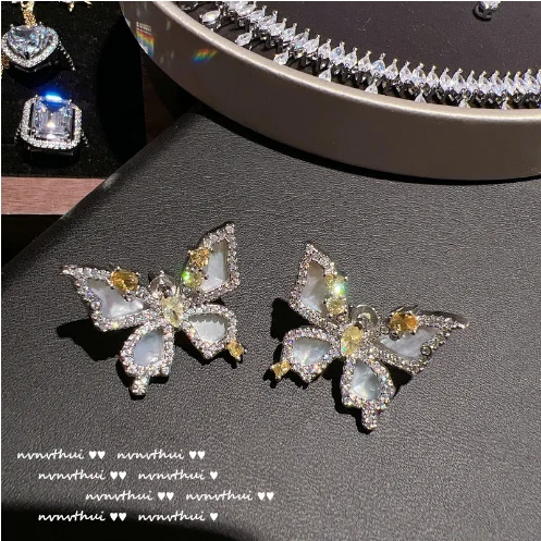 Jewelry Butterfly Ring Baroque Plated 18K Gold Irregular Zircon Shell Butterfly Earrings