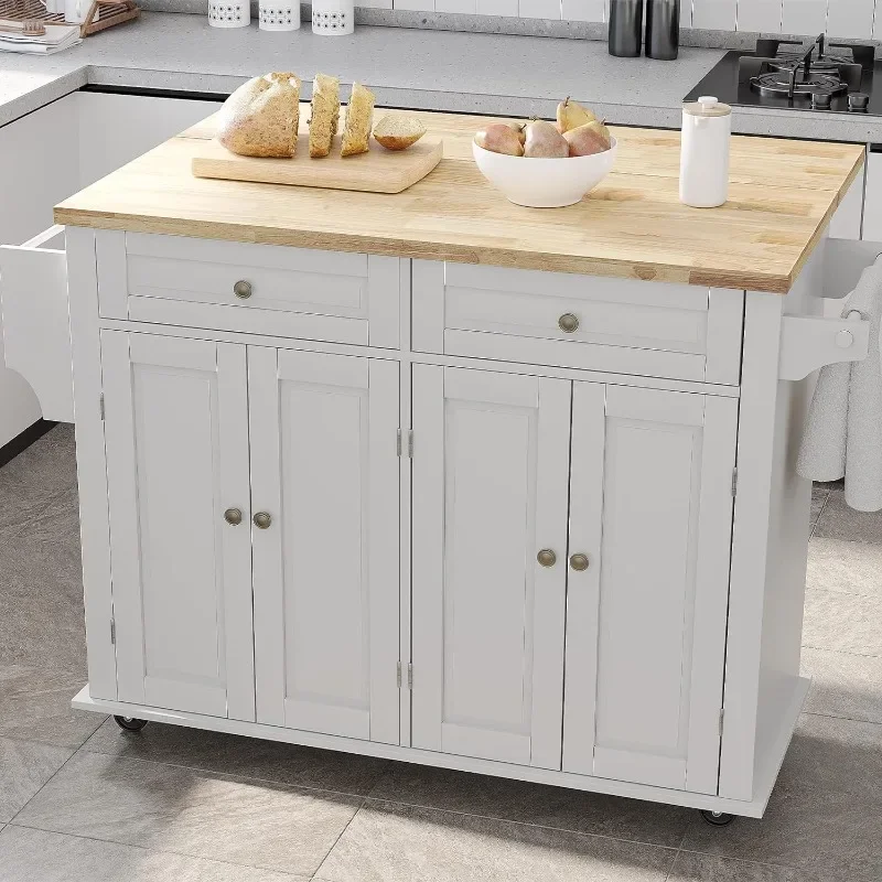 

Kitchen Island with Drop Leaf – Movable Kitchen Carts on Wheels Island with Storage Cabinet, Island Table for Kitchen