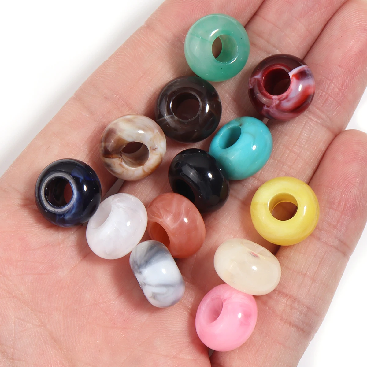 50 Stück/Set Zweifarbige Abakus-Perlen, Jade-Imitat Acrylperlen, Runde Flache Lose Perlen für Schmuckherstellung, DIY-Armband-Zubehör – Detail 6