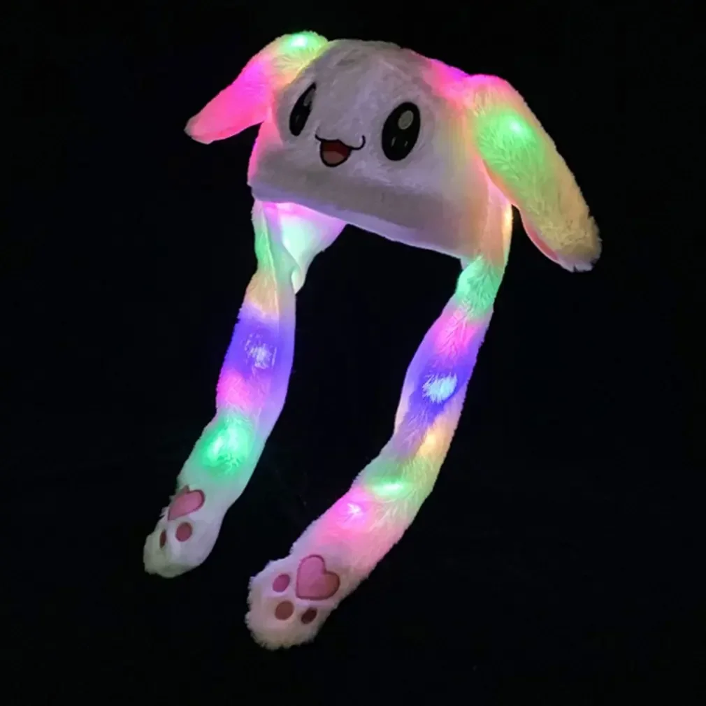 New Kawaii Plush LED Glowing Rabbit Ears Hat Lovely Luminous Kids Adult Plush Hand Pinch Cap Moving Ears Hat with Earflap Gifts