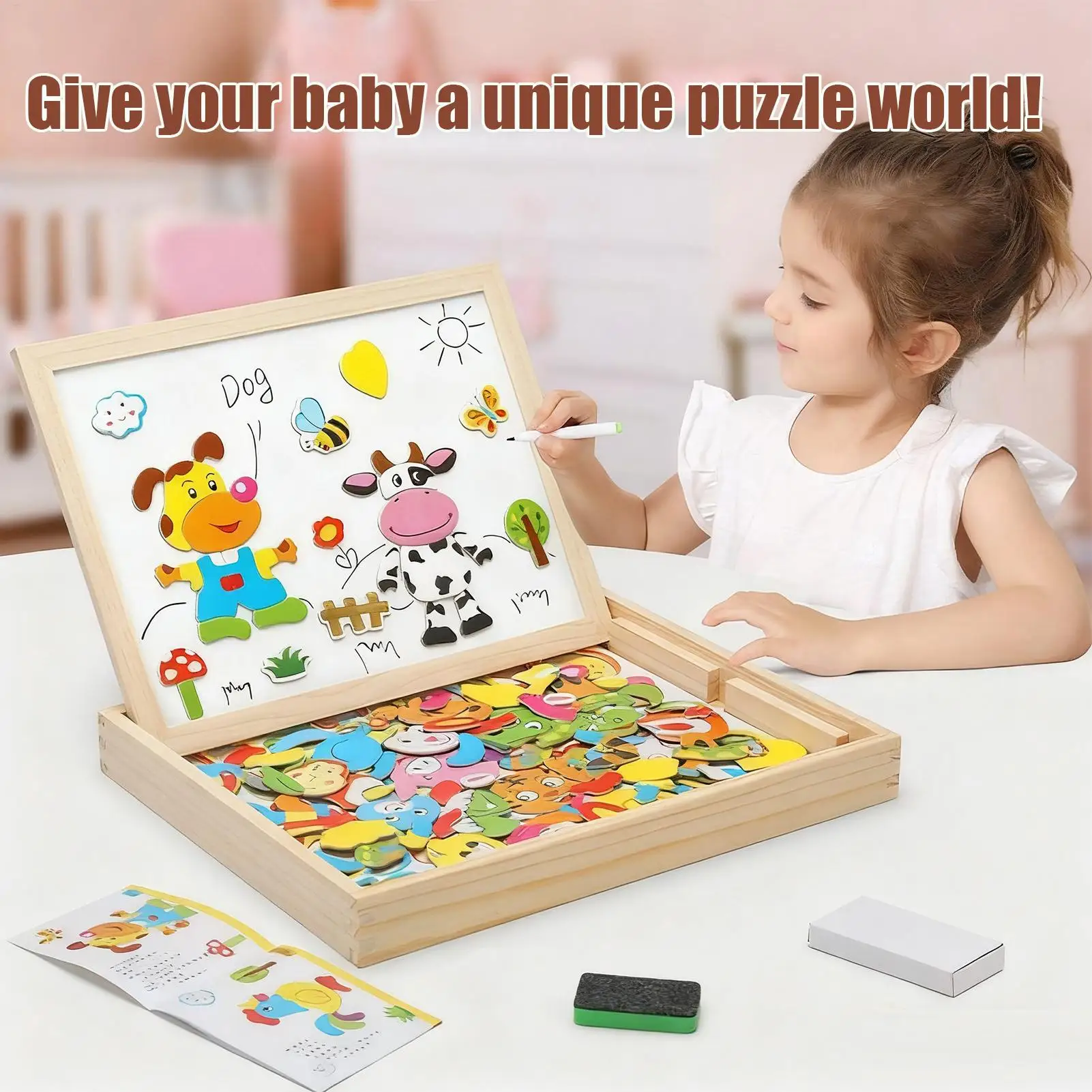 Magnetic Board For Kids Wooden Kids Board Educational Toy Drawing Game For Learning Tool Preschool Classroom School Boys Baby