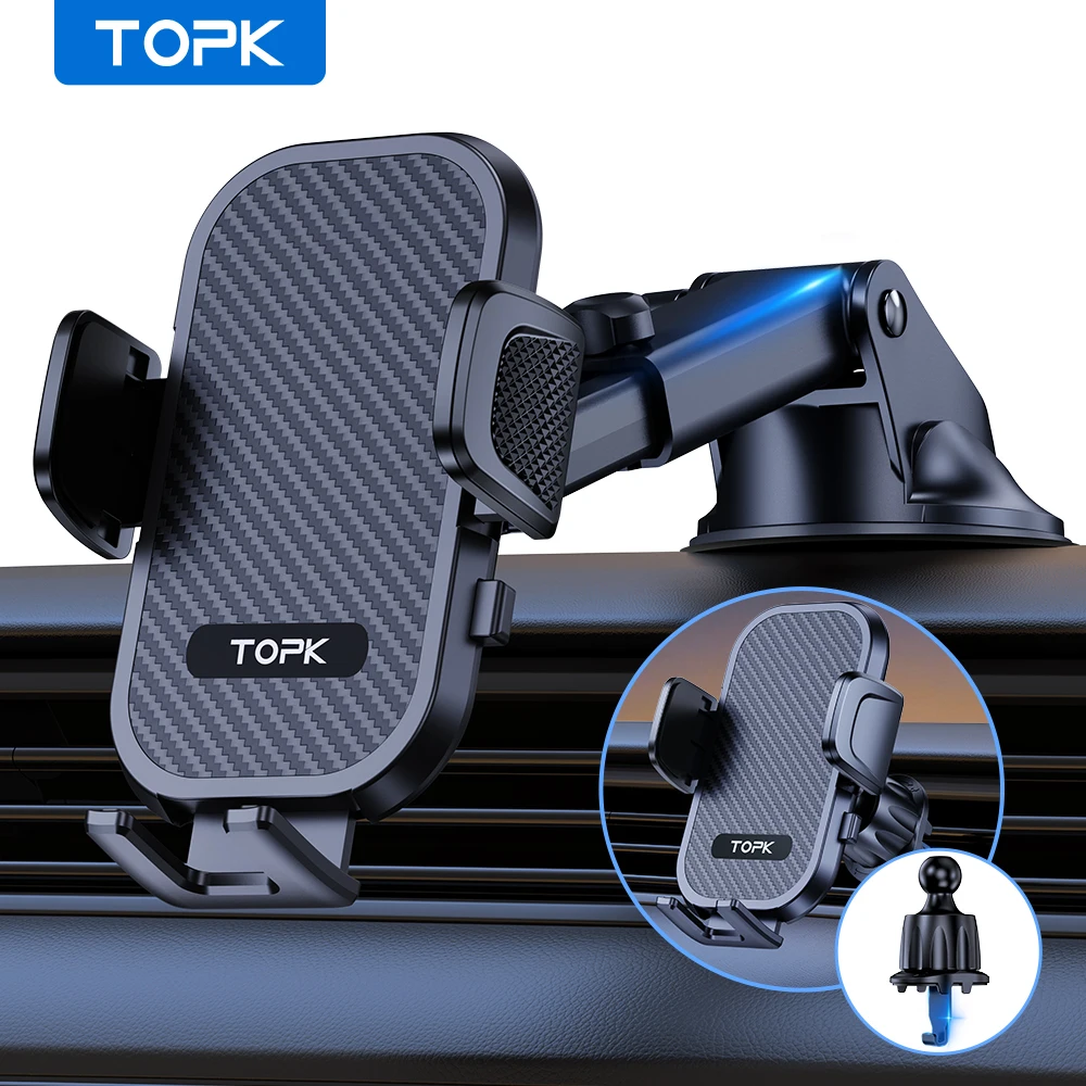TOPK Car Phone Holder Air Vent Suction Cup Mount Stand for iPhone Samsung Xiaomi, Universal Mobile Support GPS Bracket
