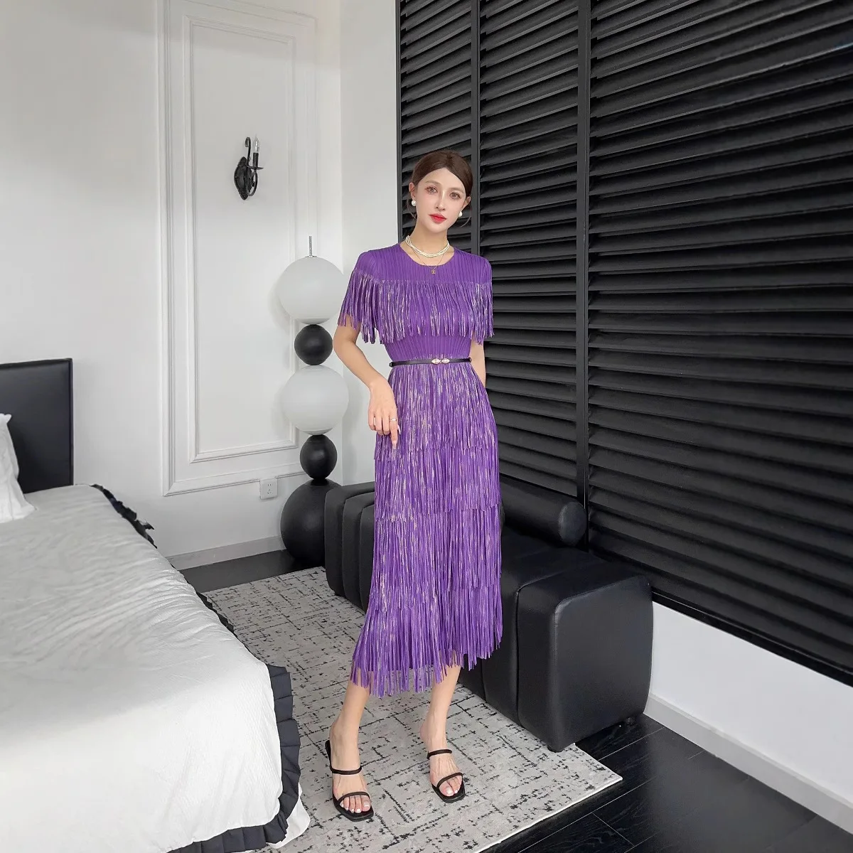 ISSEYS MIYAKES geplooide Europa en de Verenigde Staten kwastje korte mouwen jurk zomer nieuwe elegante losse dunne taart rok